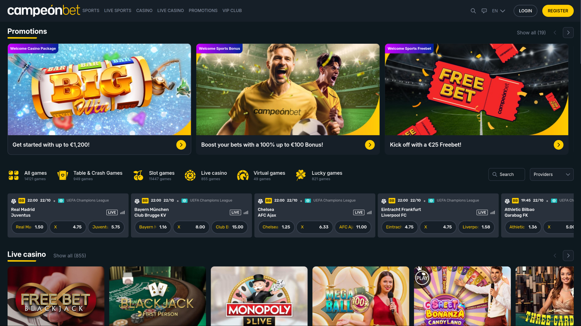 Campeonbet Casino Desktop Homepage