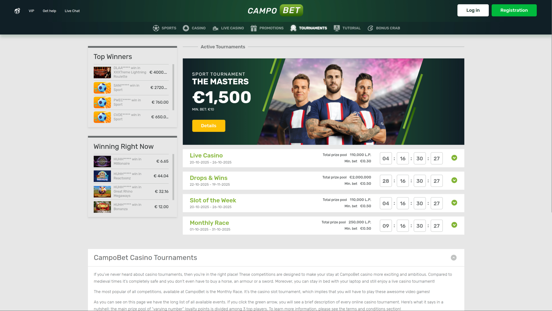 Tournois de Campobet Casino sur ordinateur