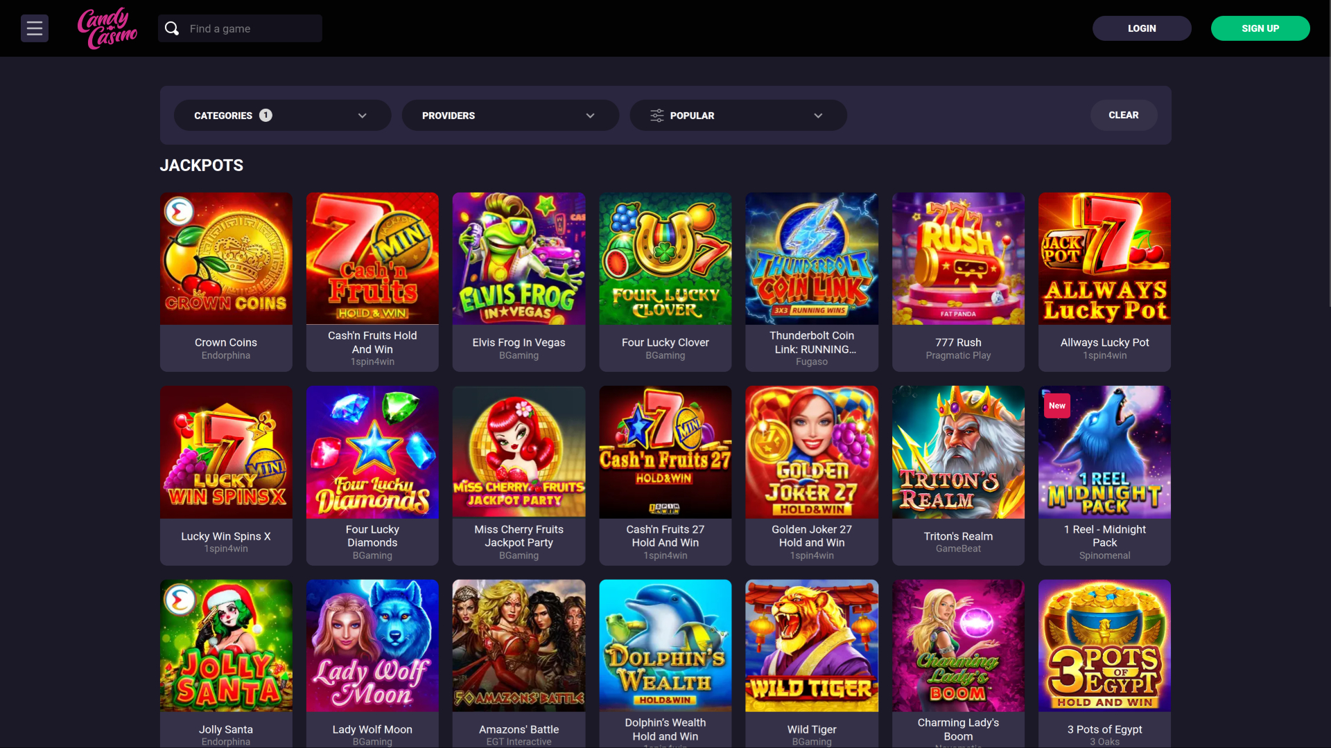 Jackpot di Candy Casino per desktop