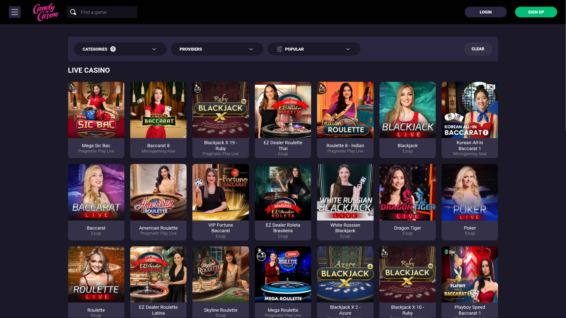 Dealer dal vivo di Candy Casino per desktop