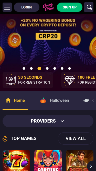 Pagina principale mobile di Candy Casino