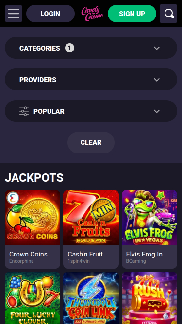 Jackpot mobile di Candy Casino