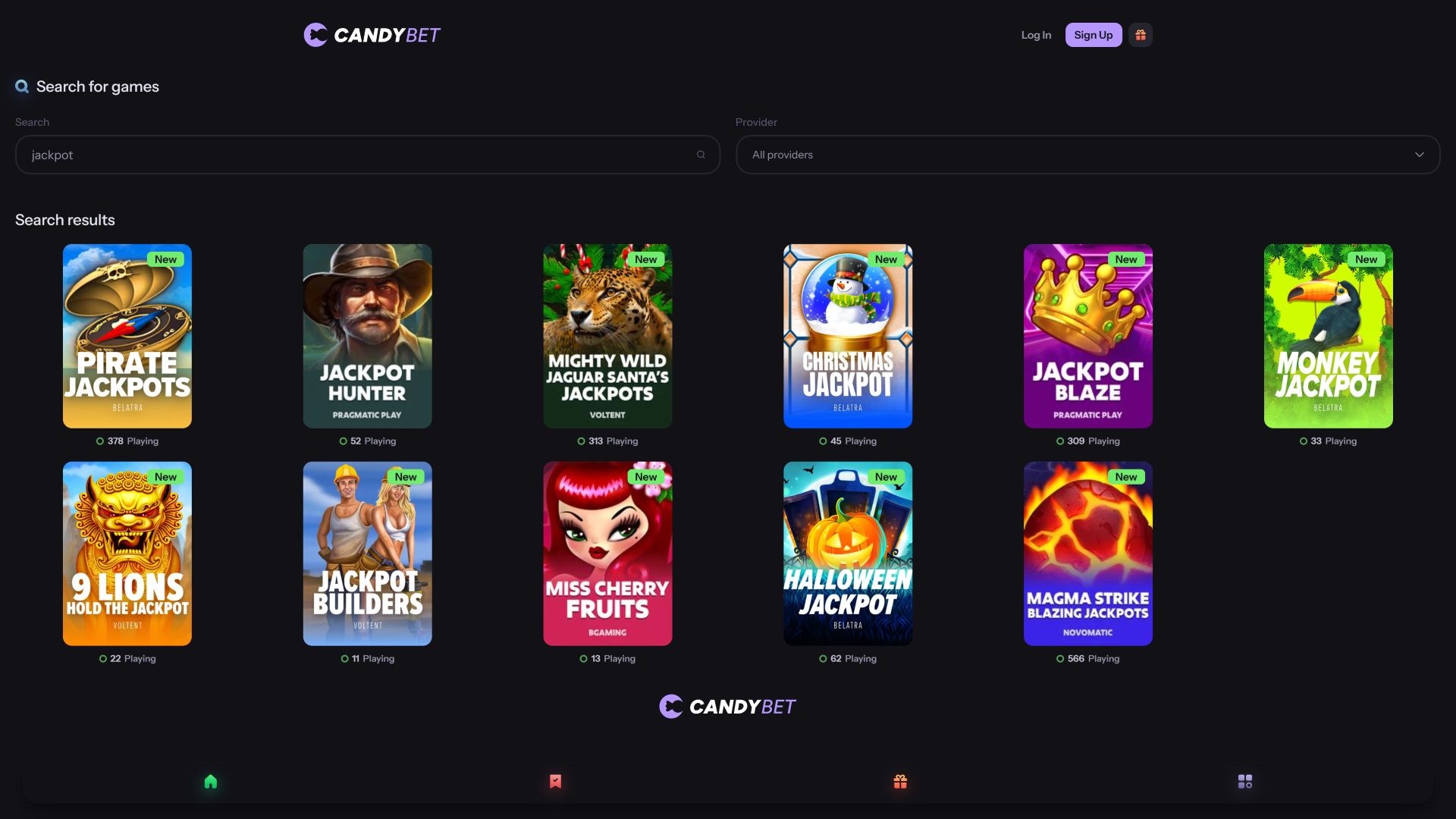 Джекпот казино CandyBet для настольных компьютеров