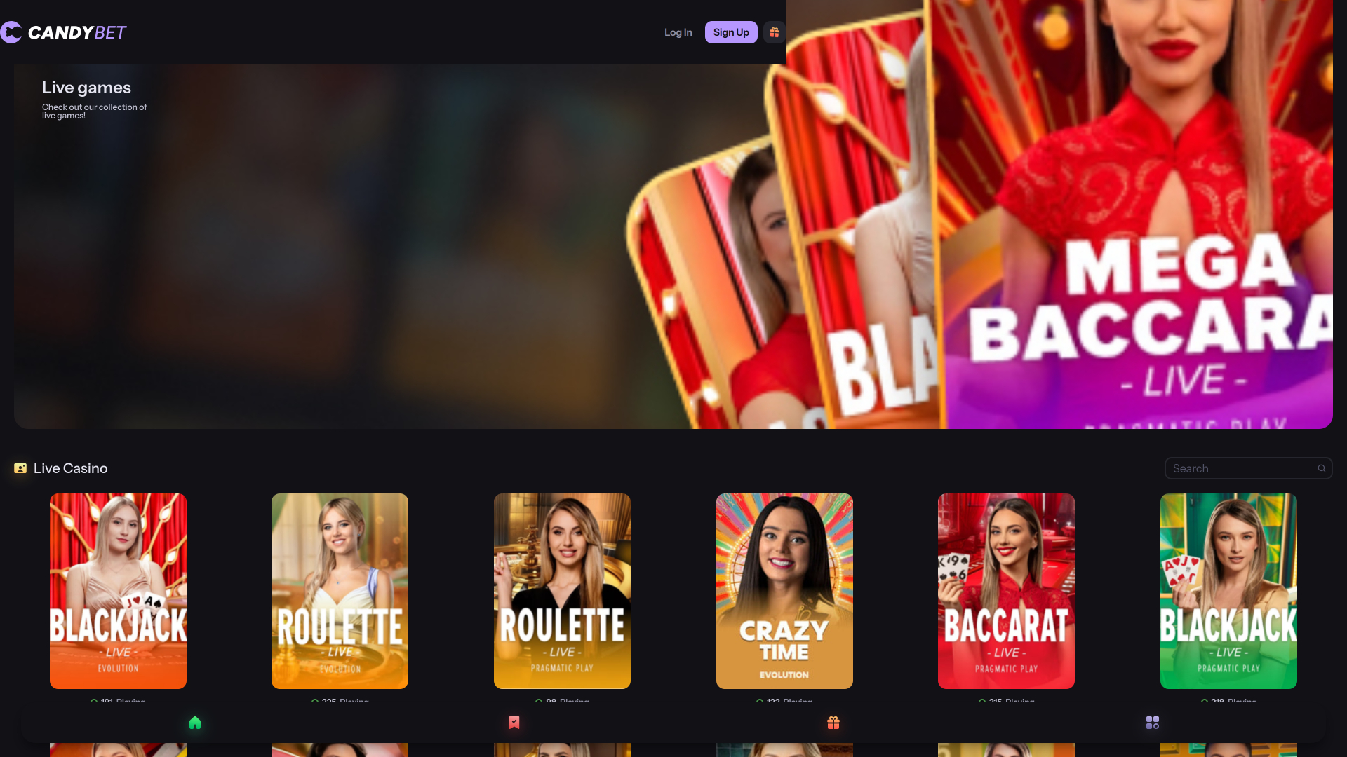 CandyBet Casino con crupier en vivo para ordenador