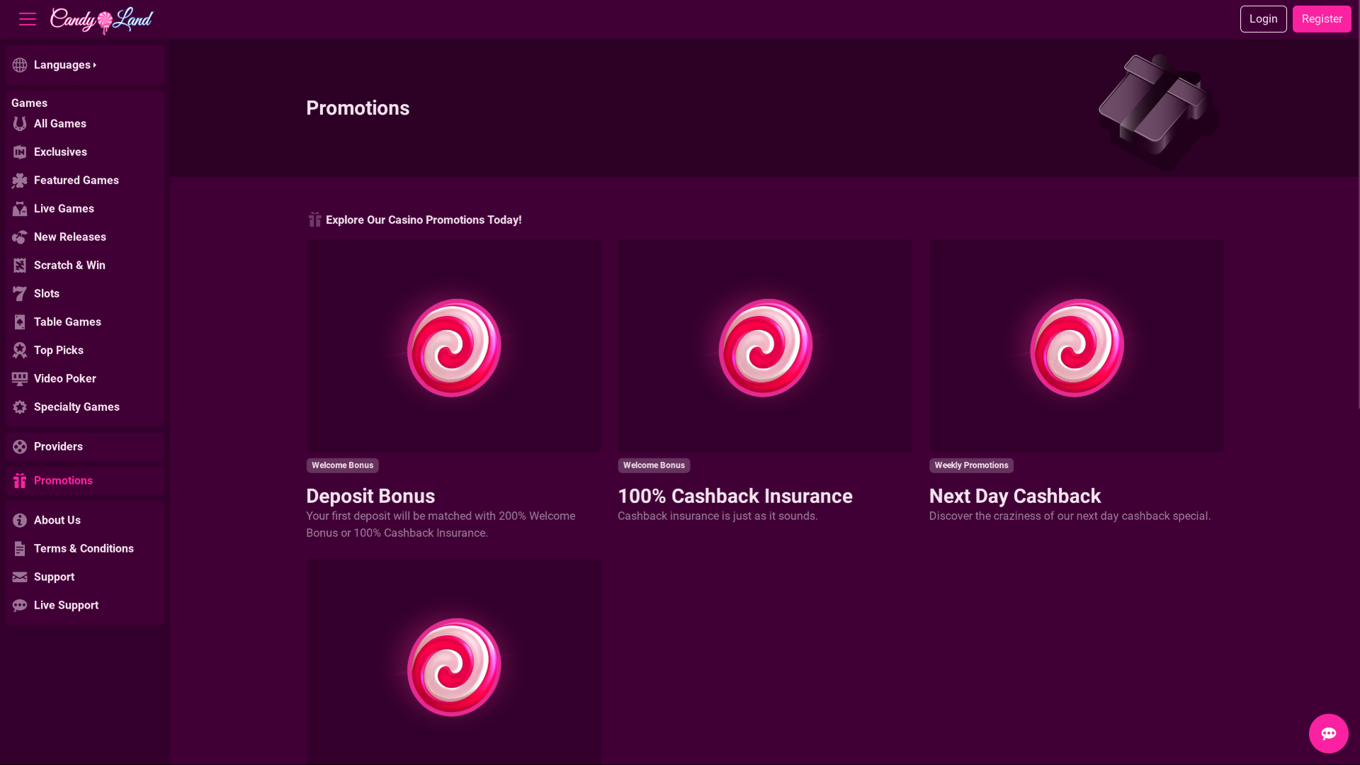 Promotions de CandyLand Casino pour ordinateur de bureau