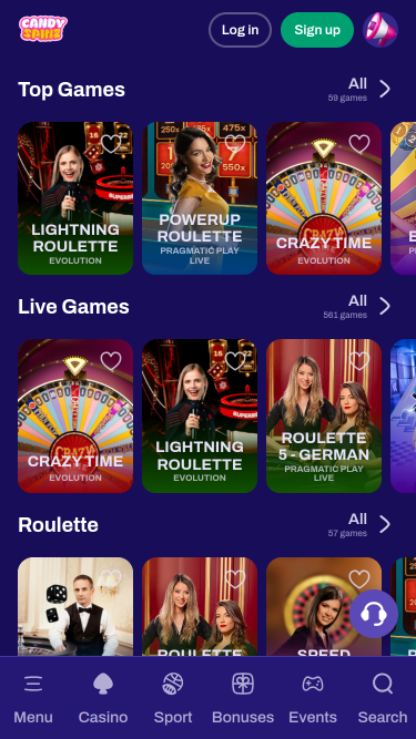CandySpinz Casino Mobile Croupier en Direct