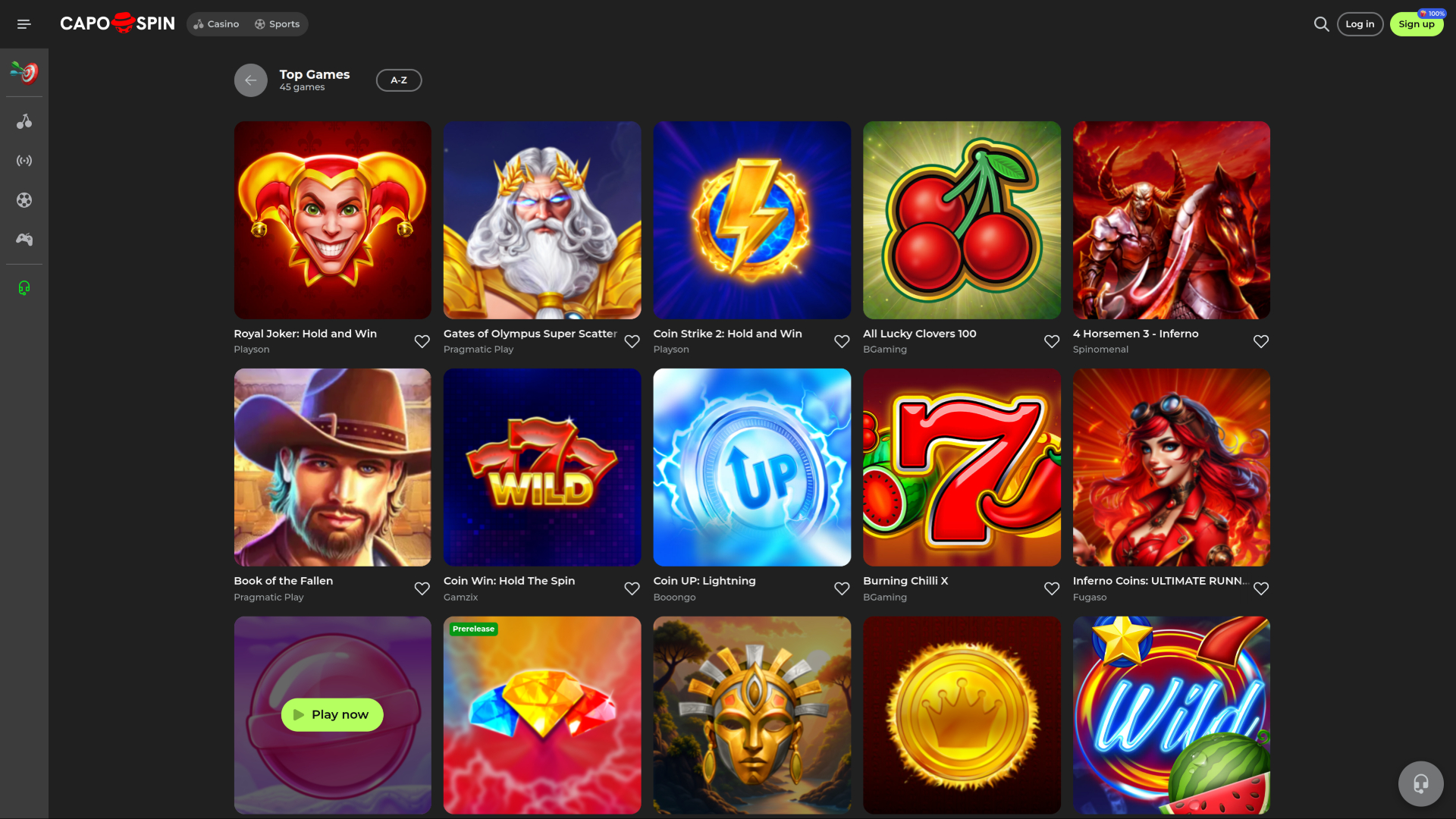 Juegos de Capospin Casino para escritorio