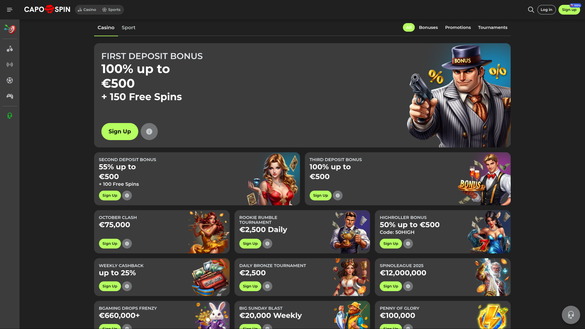 Promociones de Capospin Casino para escritorio