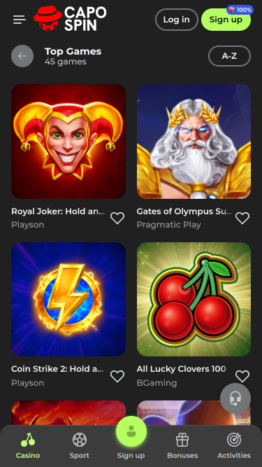 Juegos móviles de Capospin Casino