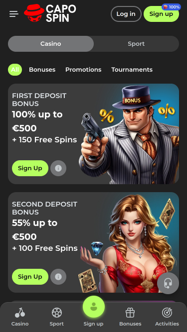 Promociones móviles de Capospin Casino