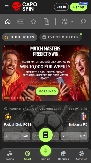 Apuestas deportivas móviles de Capospin Casino