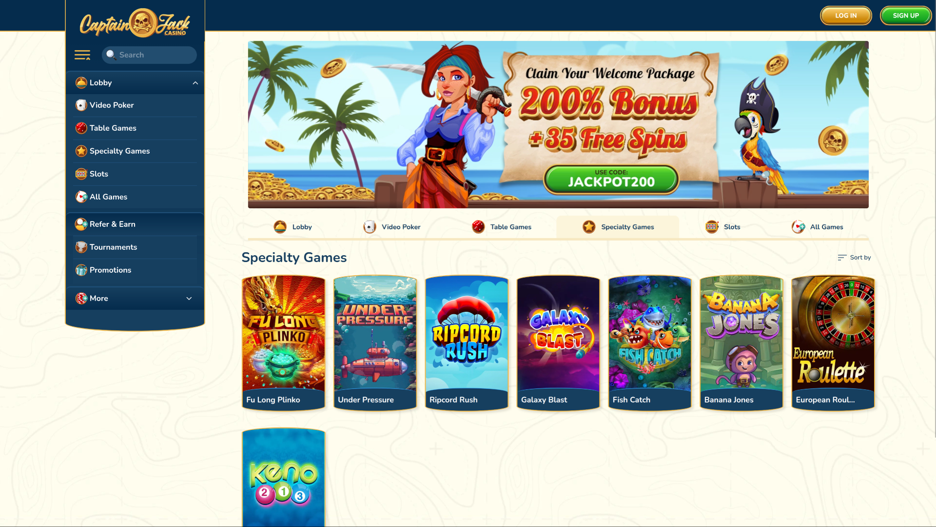 Juegos especiales de escritorio del casino Captain Jack