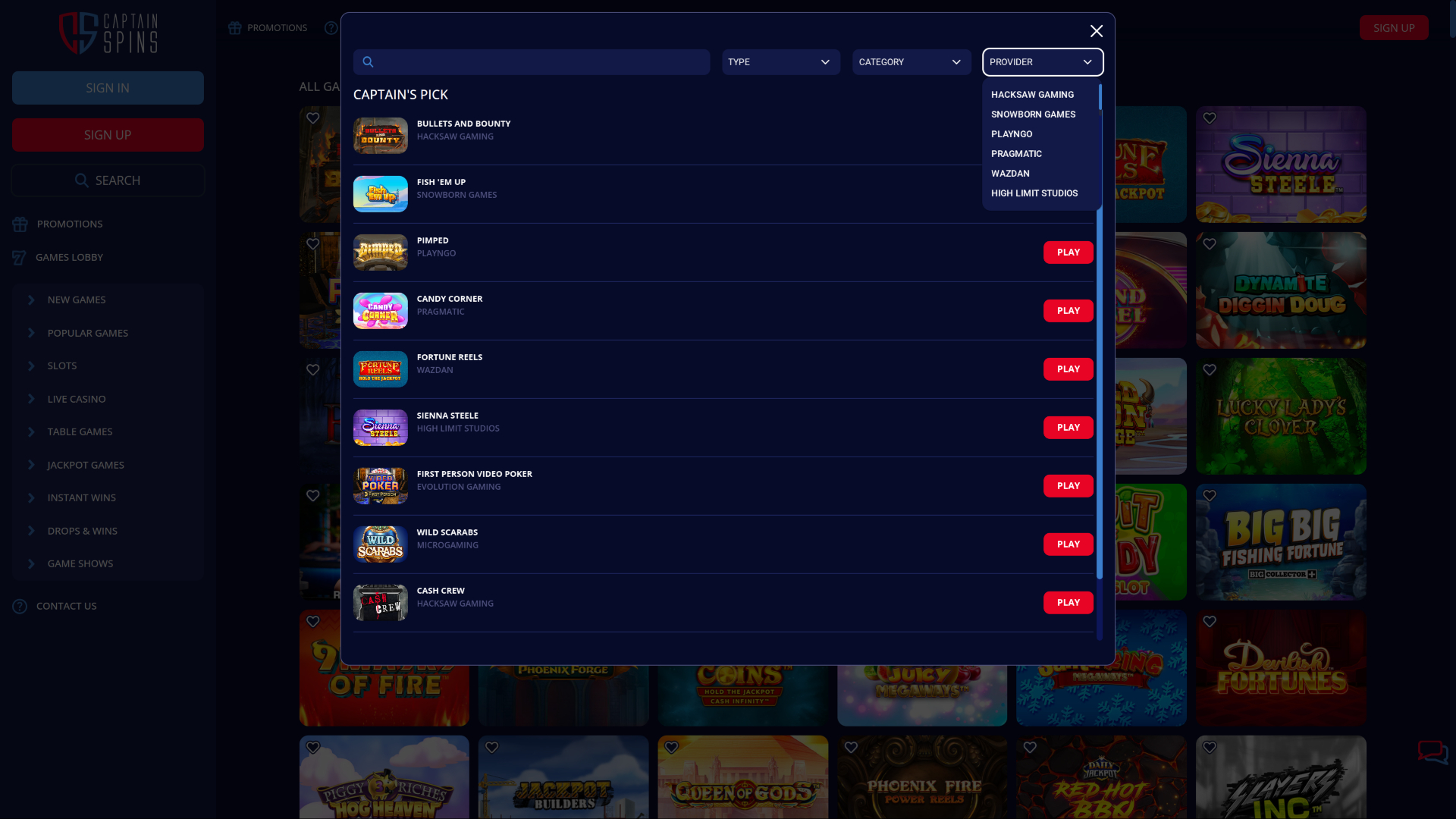 Développeurs de Jeux de Bureau du Casino Captain Spins