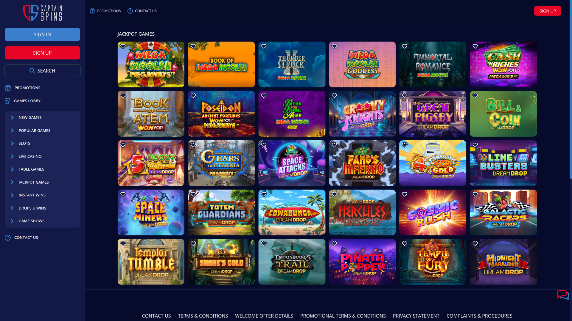 Jackpot de Bureau du Casino Captain Spins