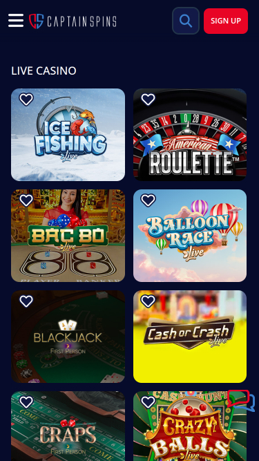 Croupier en Direct Mobile du Casino Captain Spins