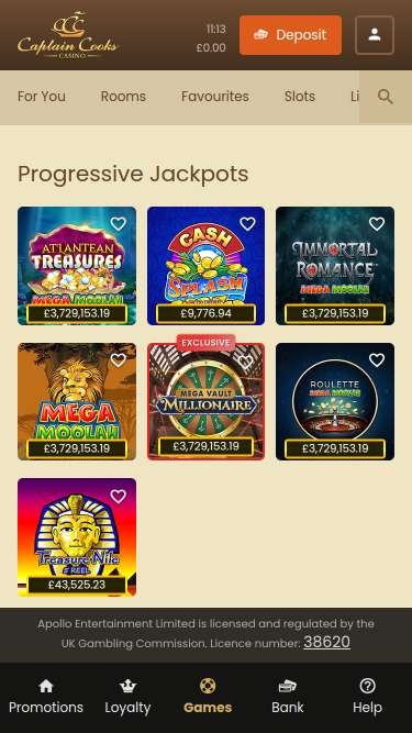 Jackpot mobile de Captain Cooks Casino