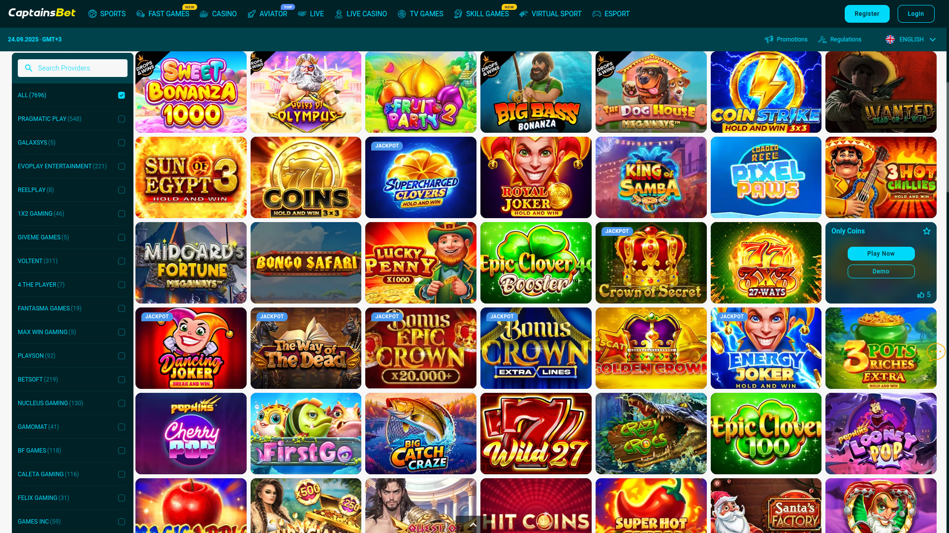 Desarrolladores de juegos de Captainsbet Casino en escritorio