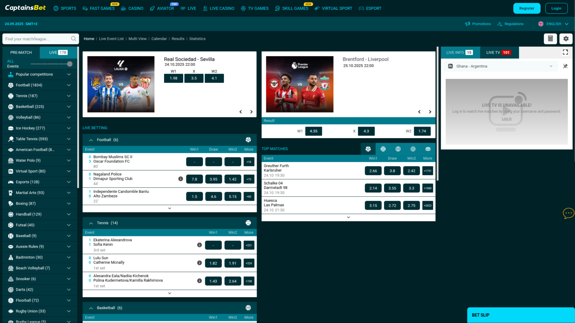 Apuestas deportivas de Captainsbet Casino en escritorio