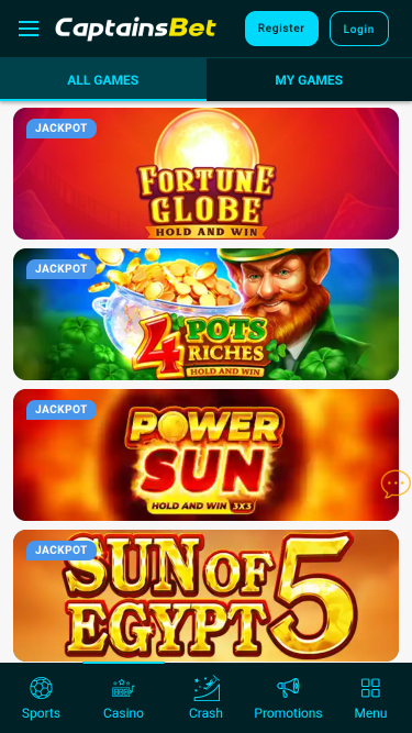 Bote de Captainsbet Casino en móvil