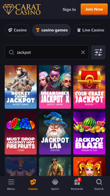 CaratCasino Мобильный джекпот