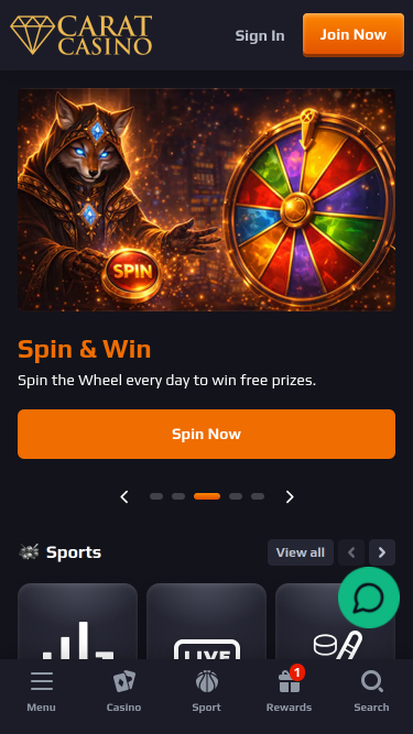 Pagina iniziale mobile di CaratCasino Casino