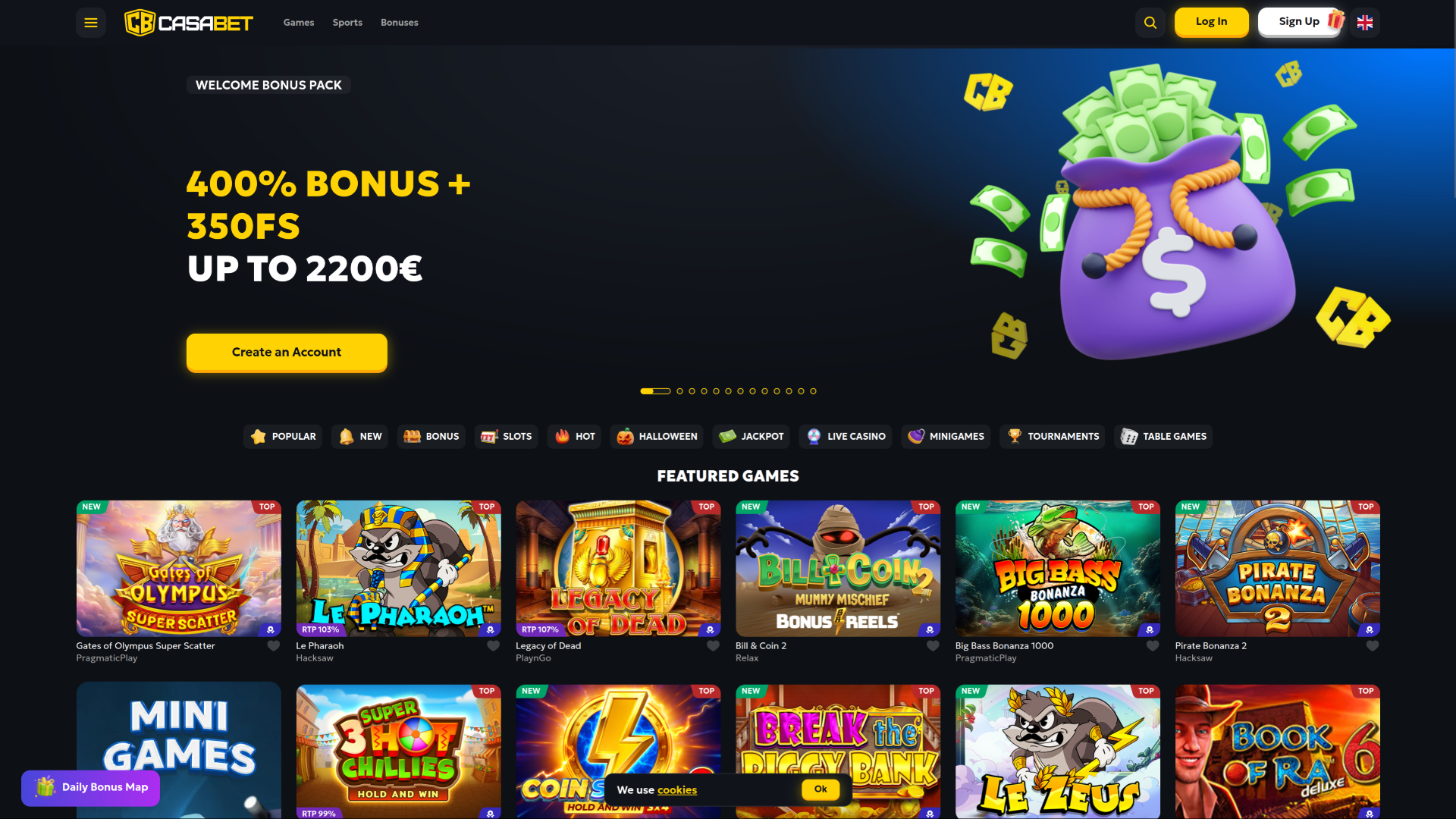 Casabet Casino Desktop Homepage