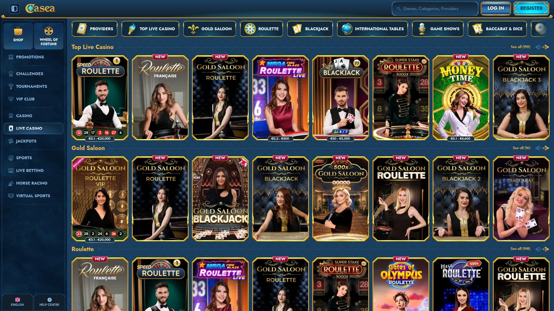 Casino Casea con crupier en vivo