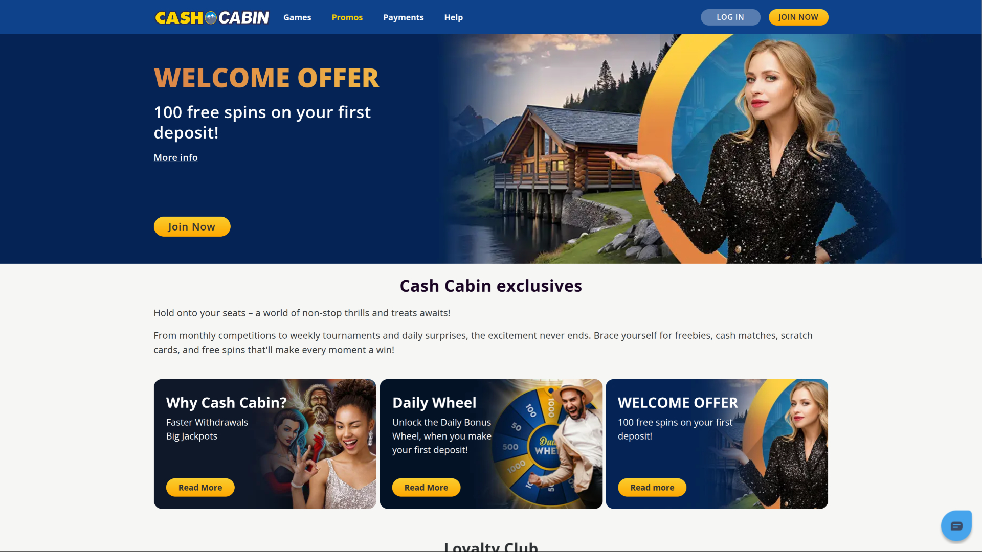 Promotions de Cash Cabin Casino sur ordinateur de bureau