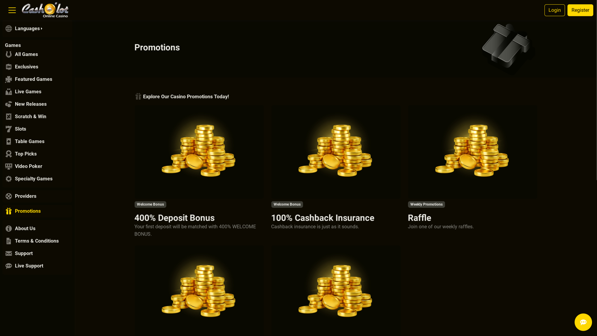 Promotions de Cash o Lot Casino sur ordinateur