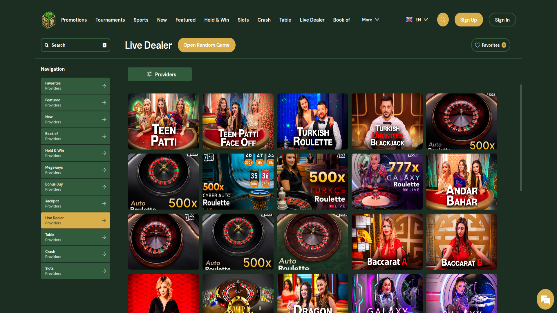 Скриншот приложения Cashbox Casino с живыми дилерами для настольных компьютеров.