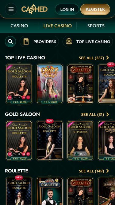 Cashed Casino Móvil Crupier en vivo
