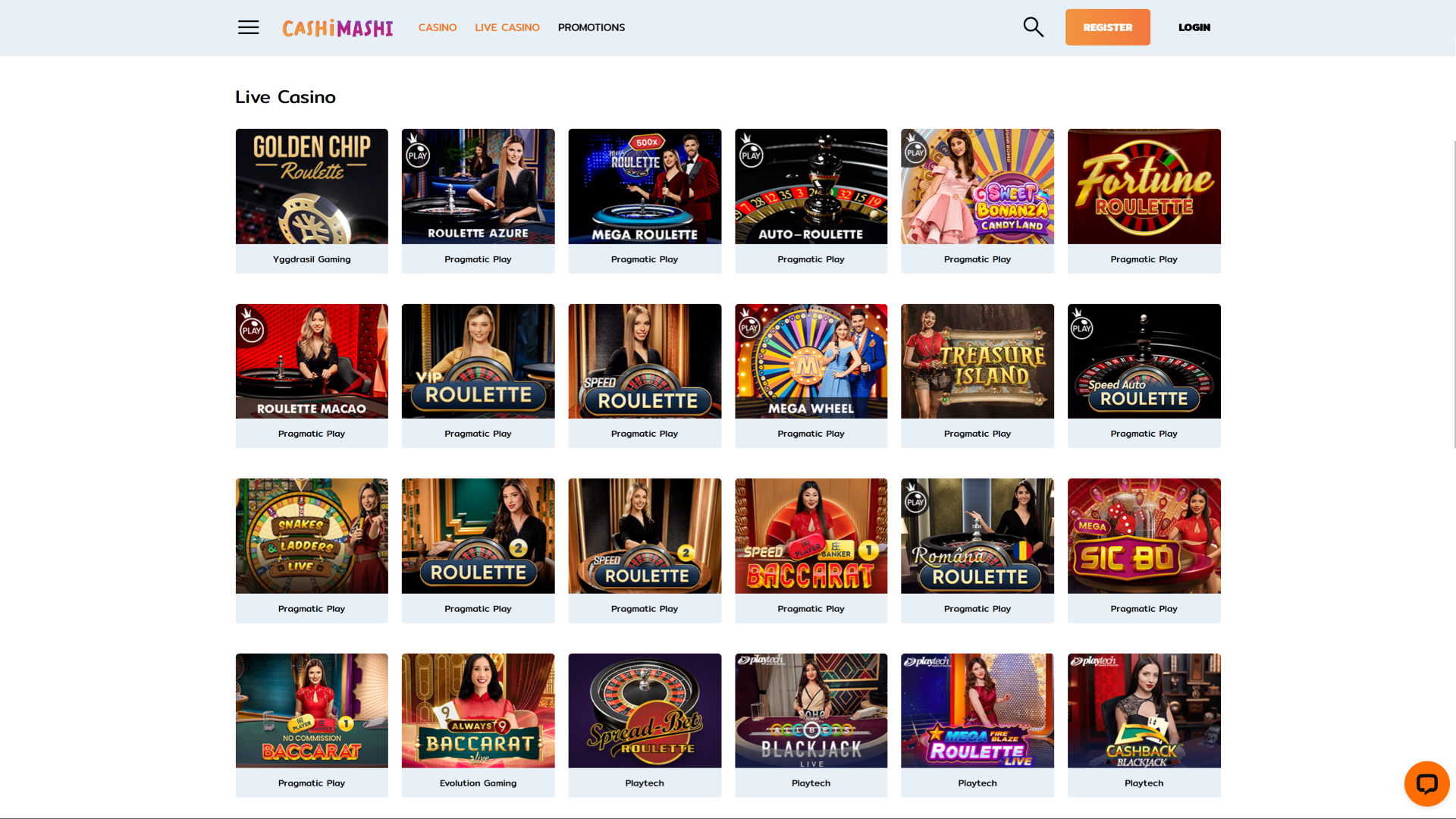 Casinò dal vivo di Cashimashi per desktop