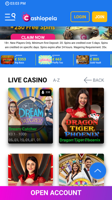 Croupier en direct du casino Cashiopeia sur mobile