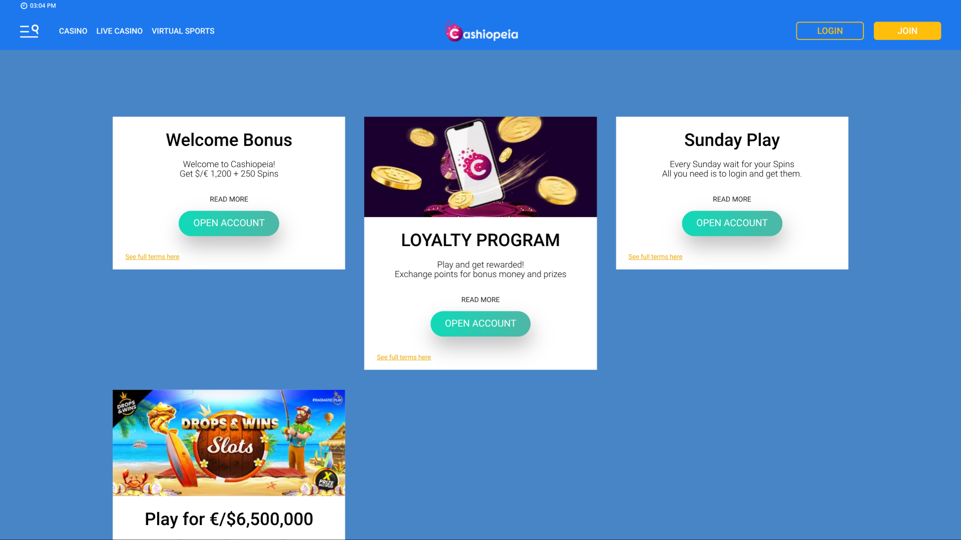 Promotions du casino Cashiopeia sur ordinateur