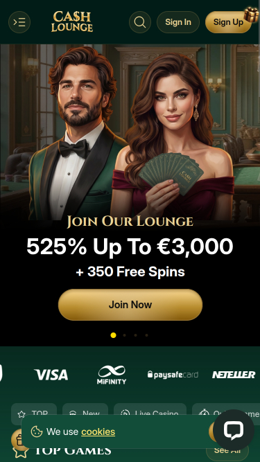 Page d'accueil mobile du casino Cash Lounge