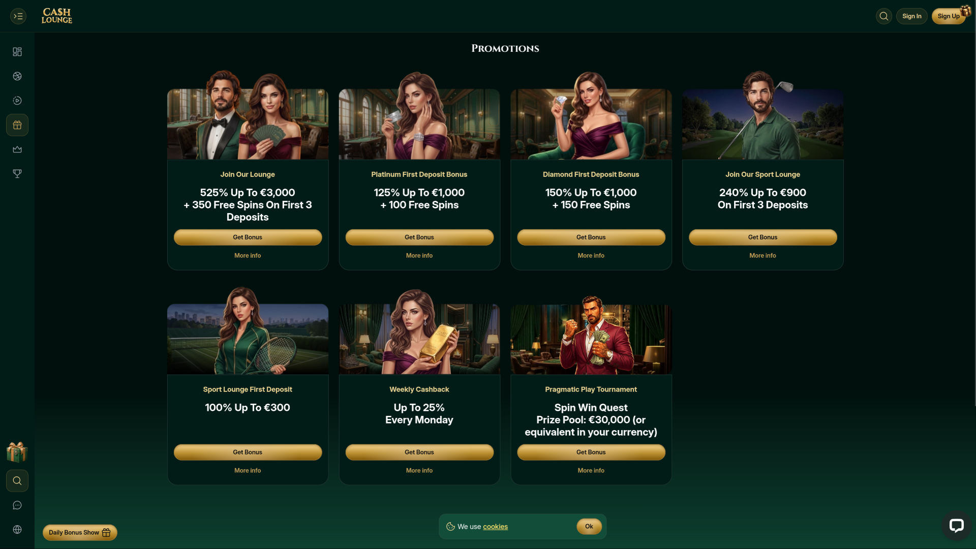Promotions sur ordinateur de bureau du casino Cash Lounge