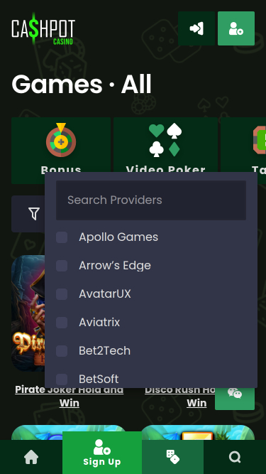 Desarrolladores de juegos de Cashpot Casino Versión móvil