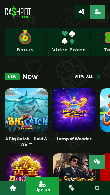 Página de inicio de Cashpot Casino Versión móvil