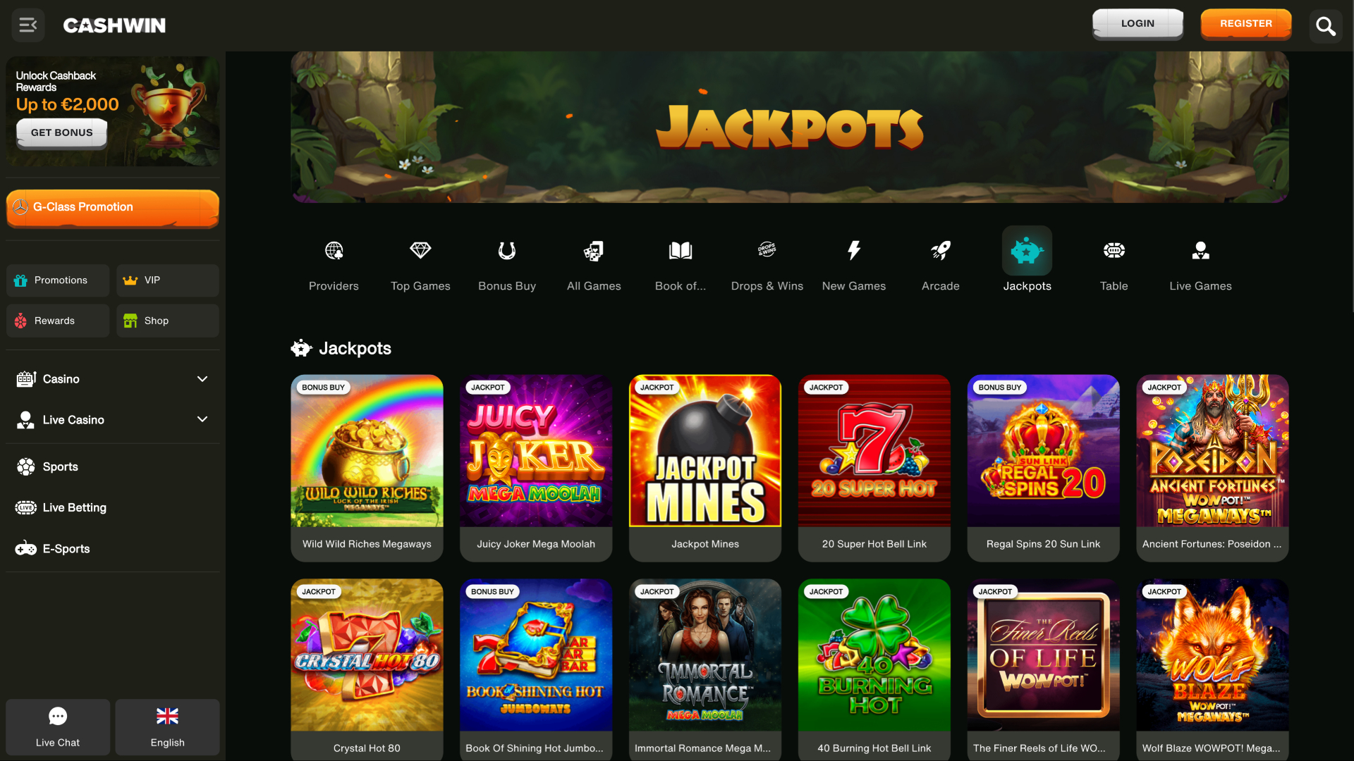 Jackpots de Cashwin sur ordinateur