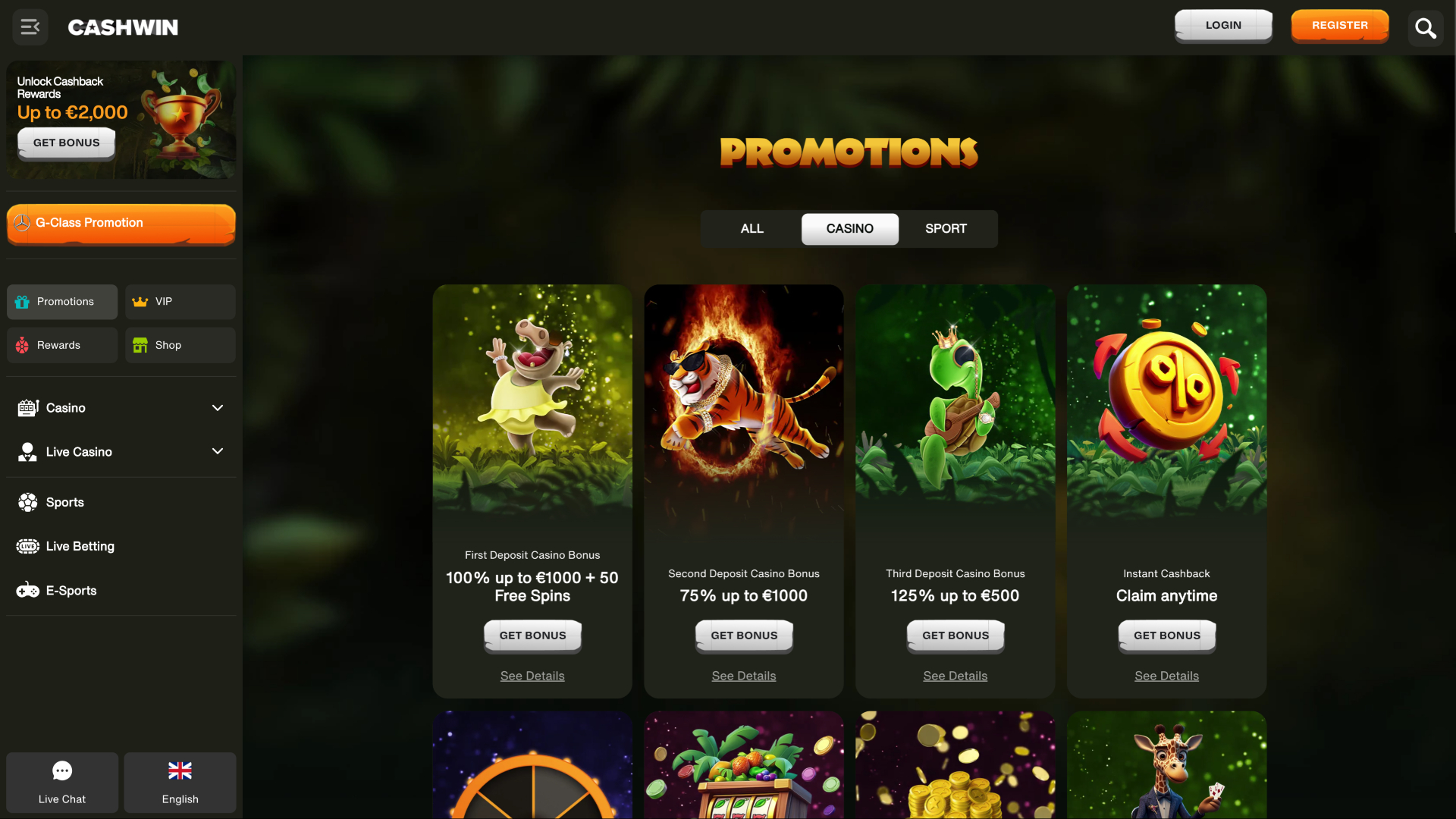 Promotions de Cashwin sur ordinateur