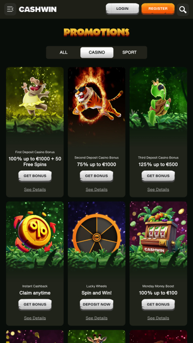 Promotions de Cashwin sur mobile