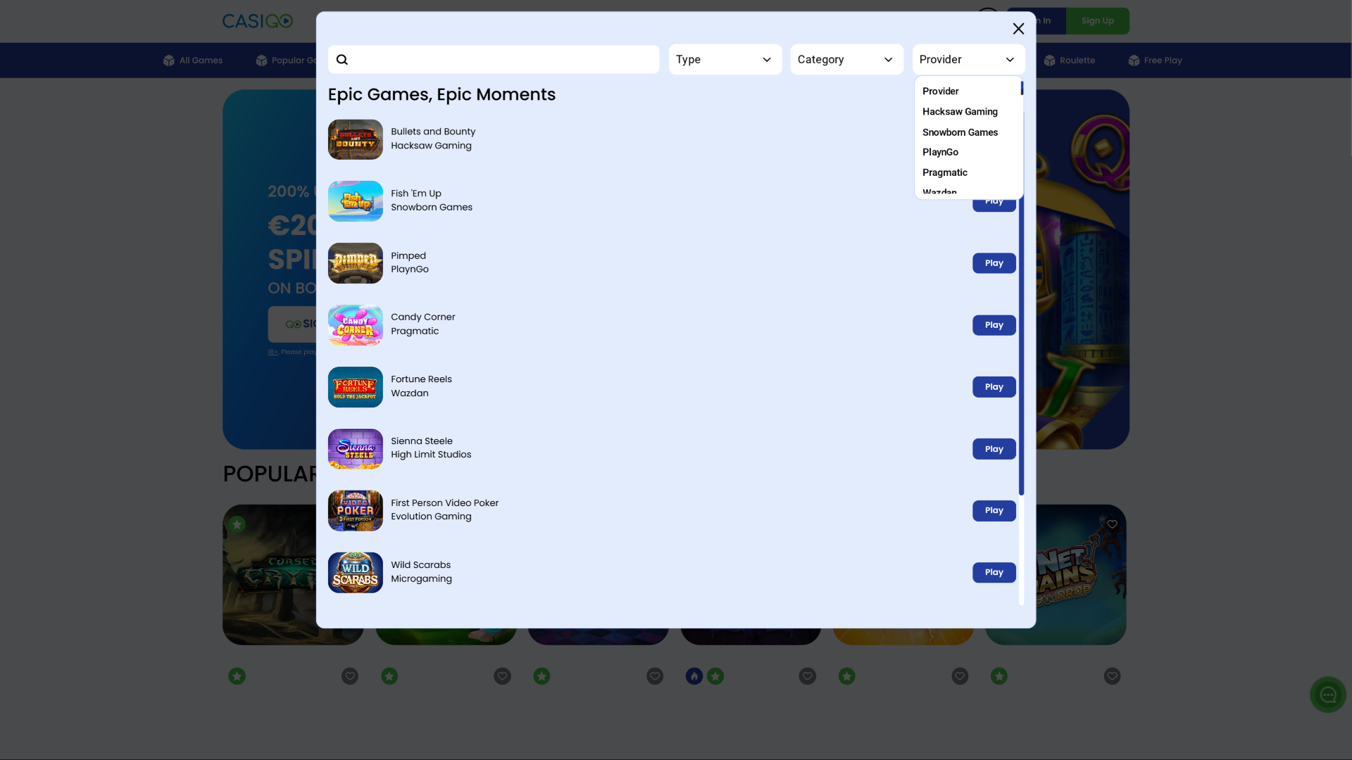 Développeurs de jeux du casino Casigo sur ordinateur