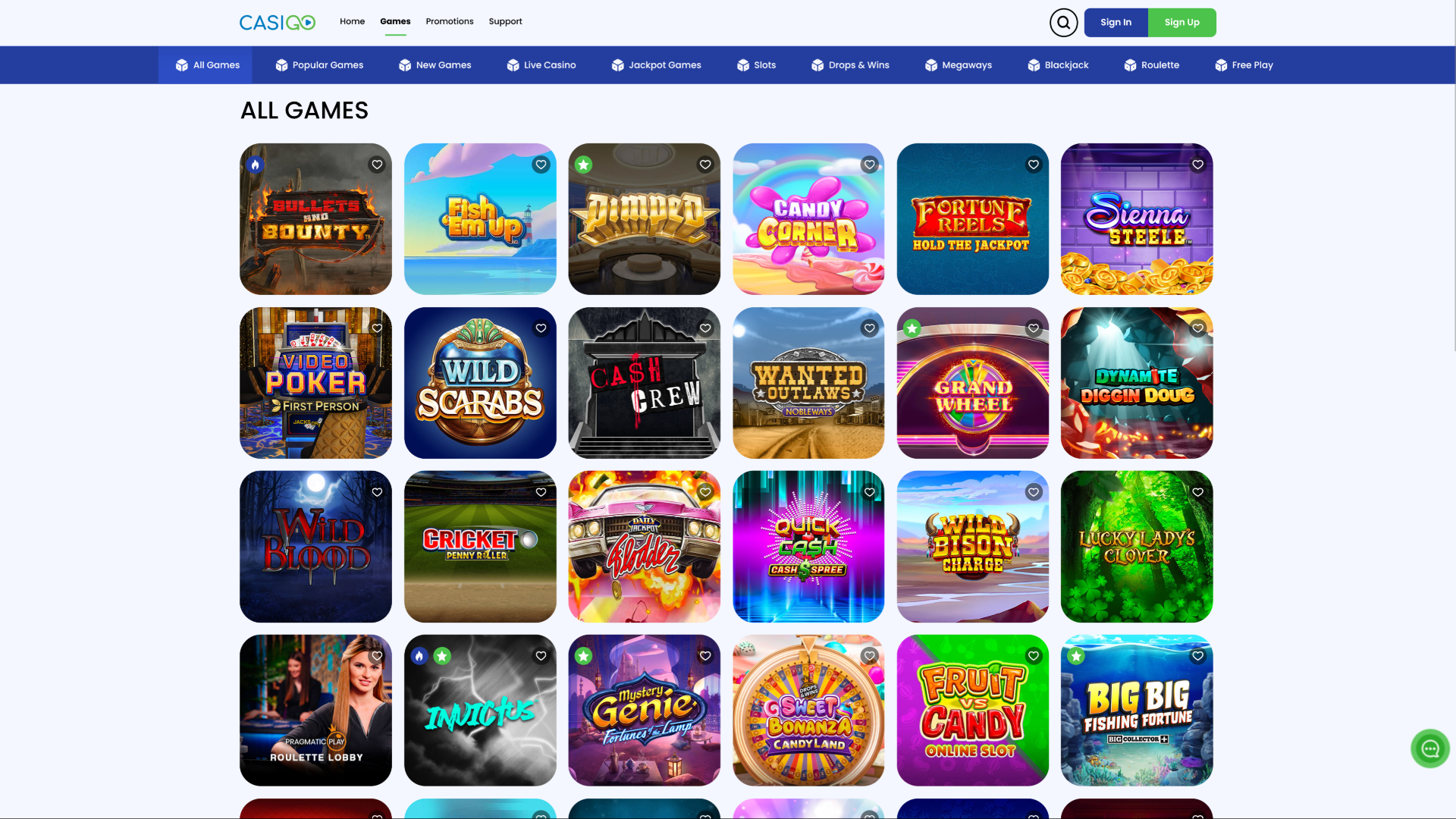 Jeux du casino Casigo sur ordinateur