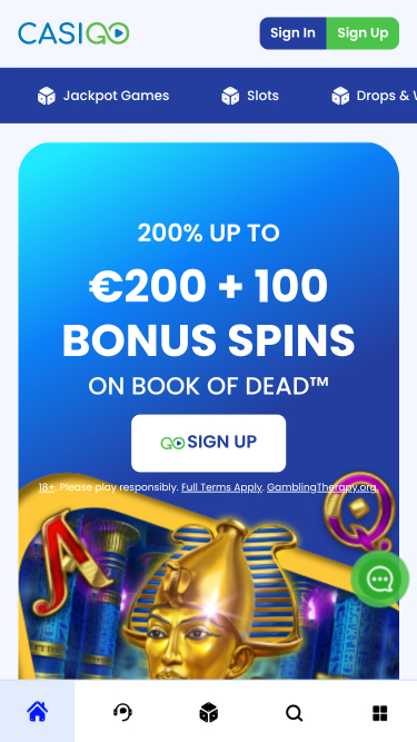 Page d’accueil du casino Casigo sur mobile