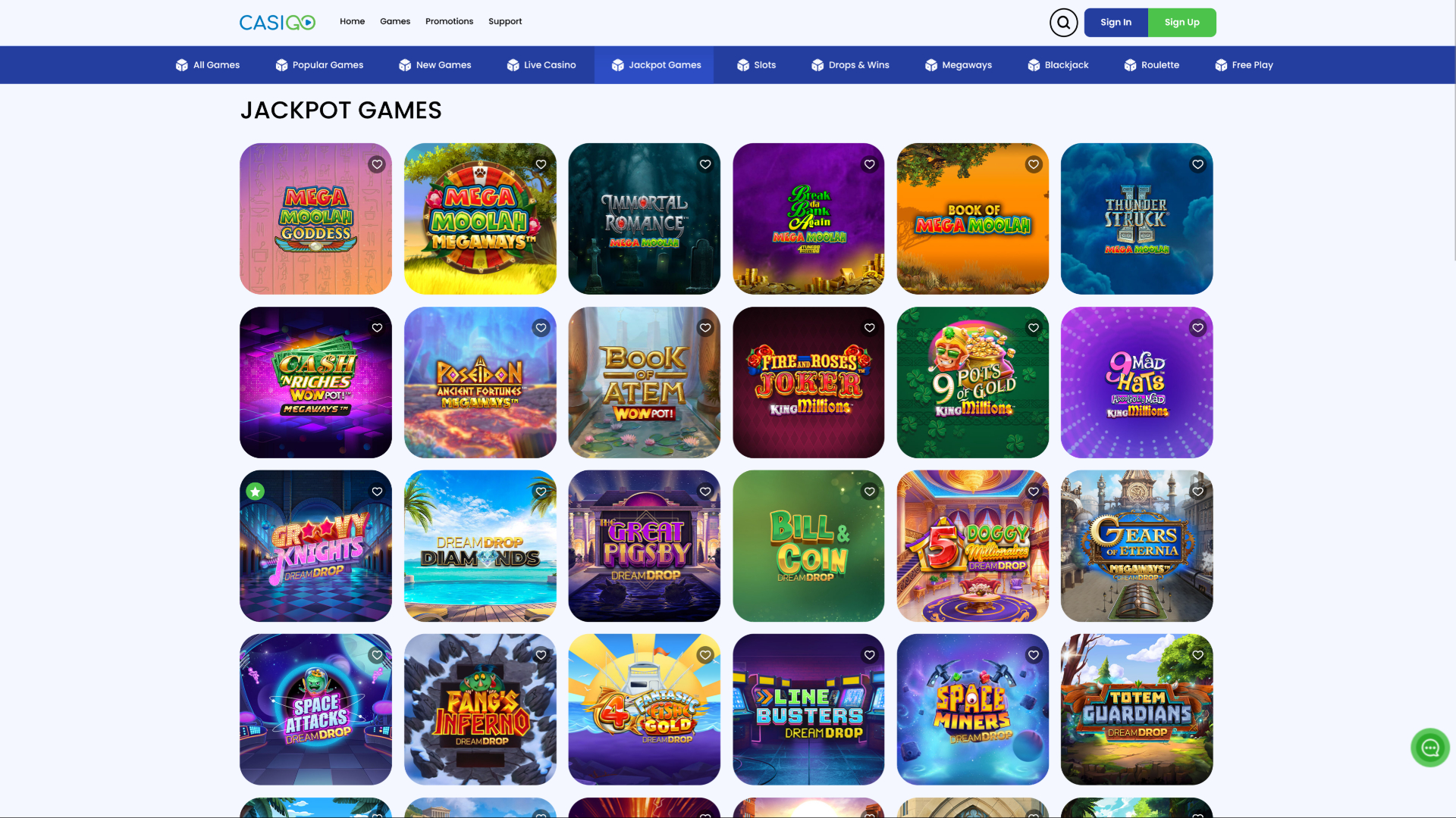 Jackpots du casino Casigo sur ordinateur