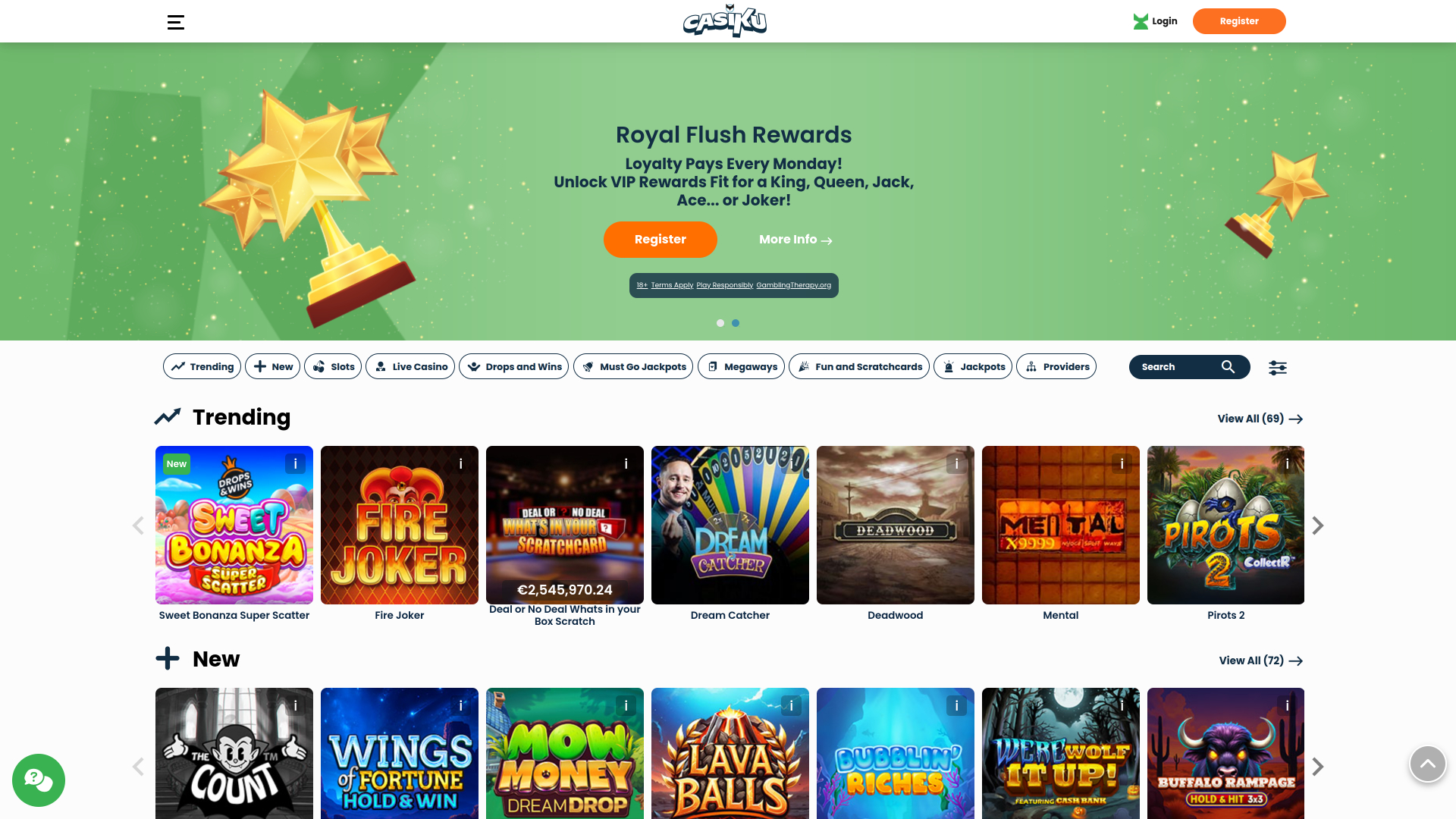 Casiku Casino Startseite Desktop