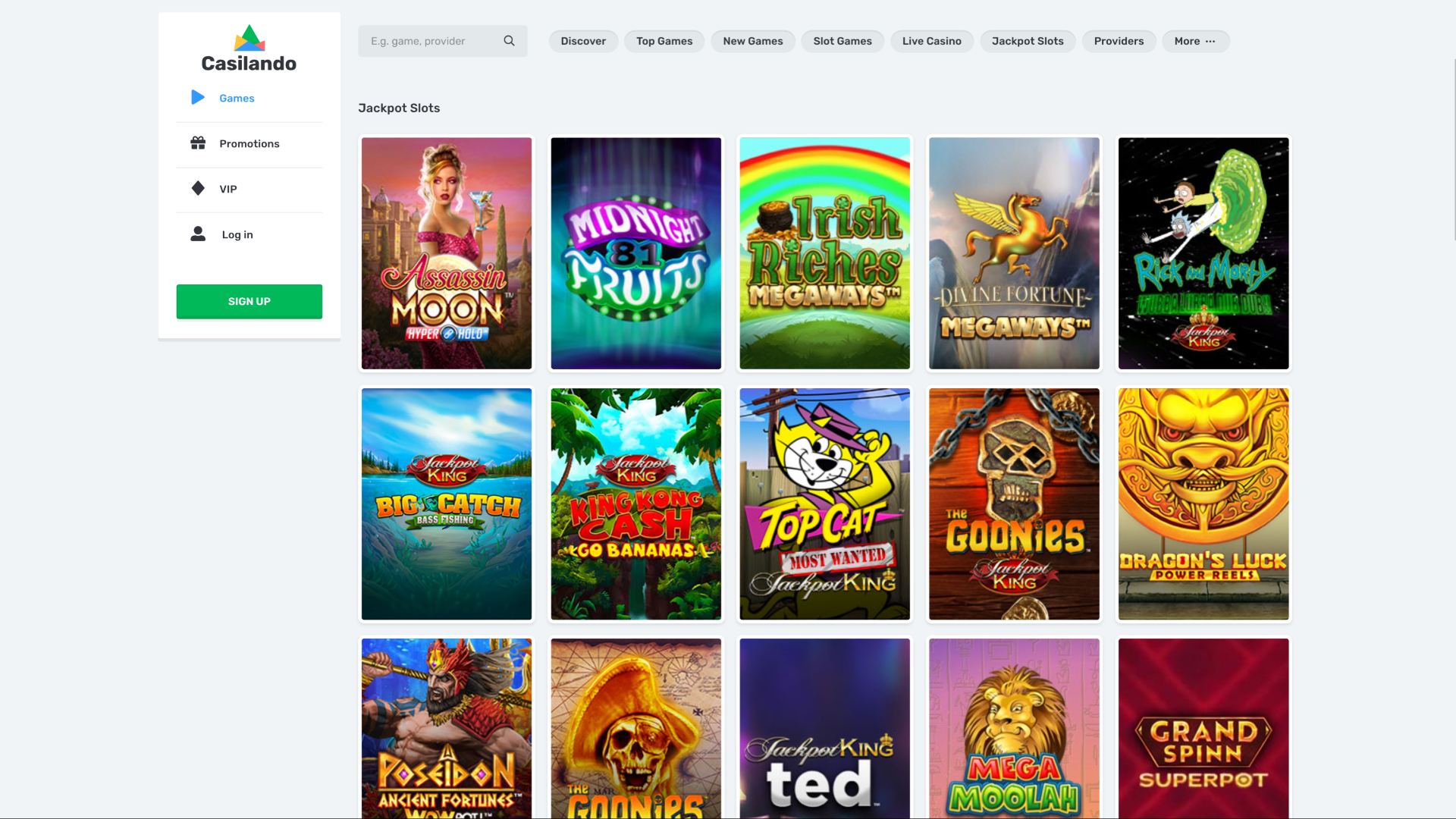 Jackpots du casino Casilando sur ordinateur