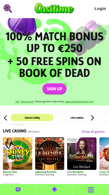 Casilime Casino Homepage Mobile