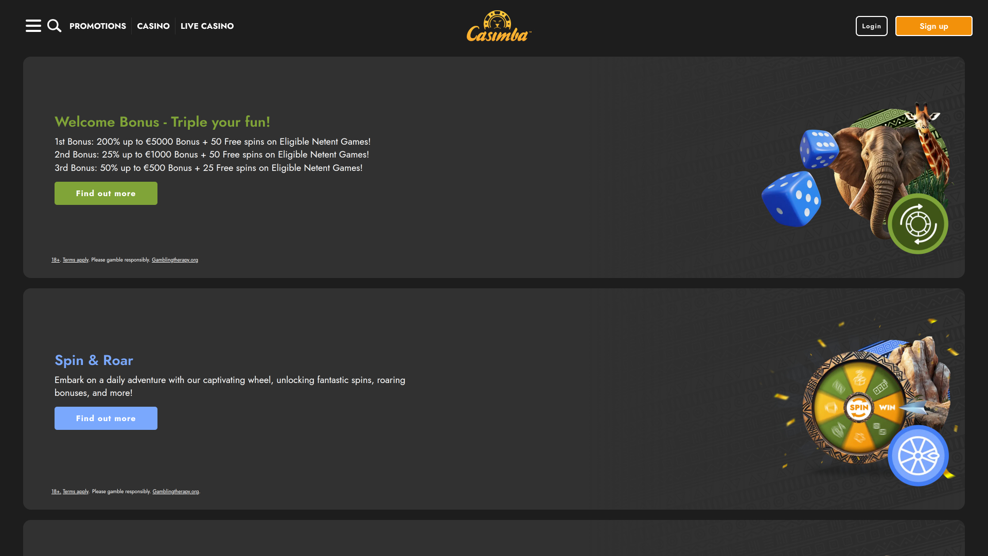 Promotions du Casimba Casino Version de bureau