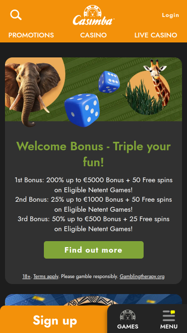 Promotions du Casimba Casino Version mobile